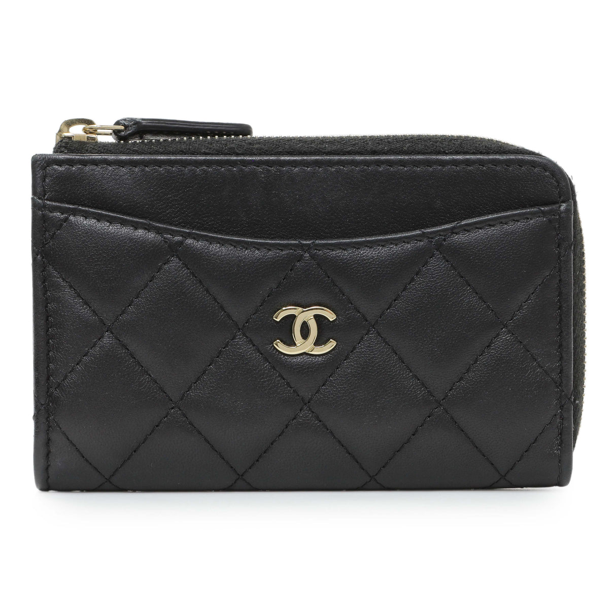 Chanel Black Quilted Lambskin CC Zip Around Card Holder Accessories Chanel