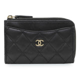 Chanel Black Quilted Lambskin CC Zip Around Card Holder Accessories Chanel