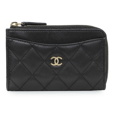 Chanel Black Quilted Lambskin CC Zip Around Card Holder Accessories Chanel