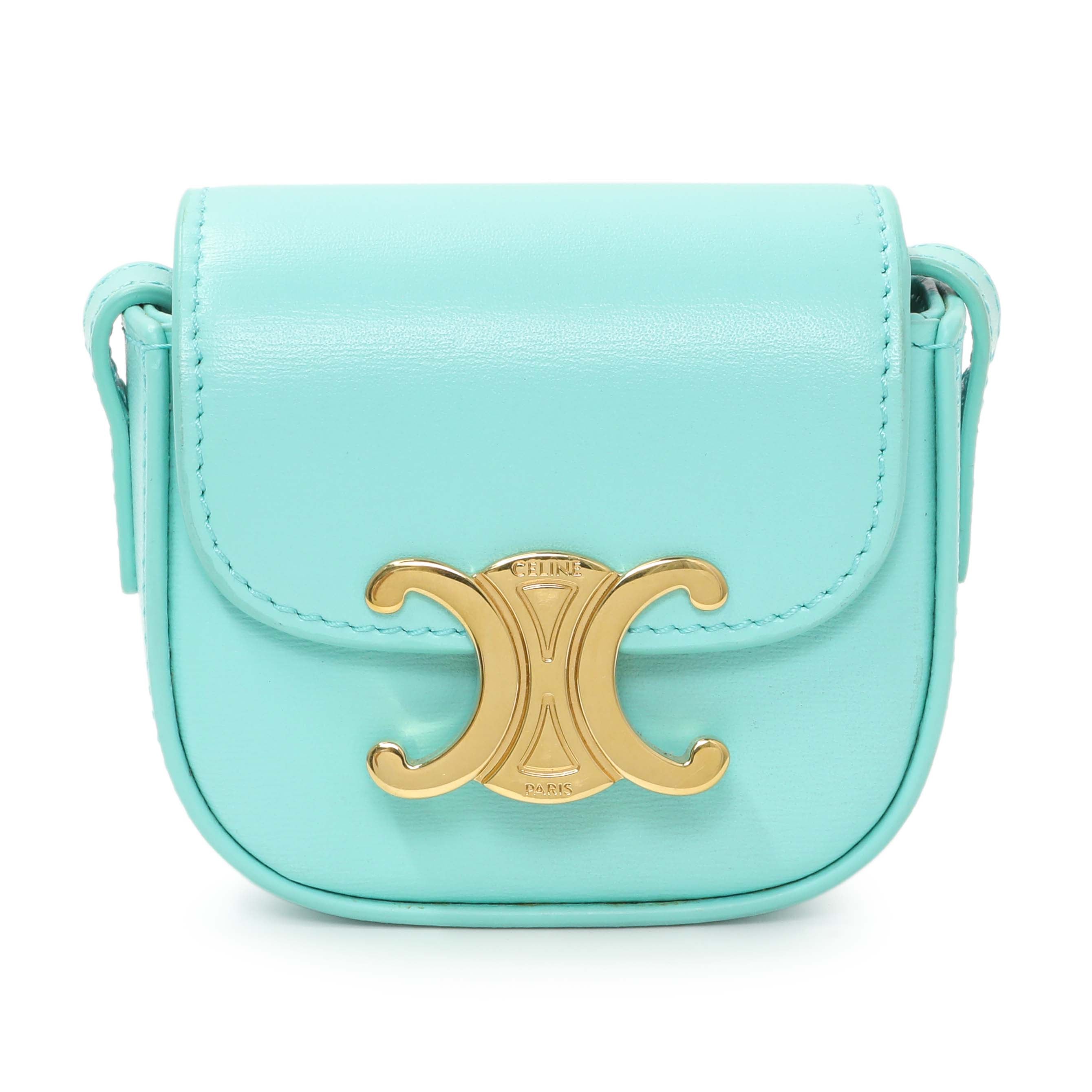 セリーヌ　AirPodsケース Celine Turquoise Shiny Calfskin Triomphe Airpods Case – Modaselle