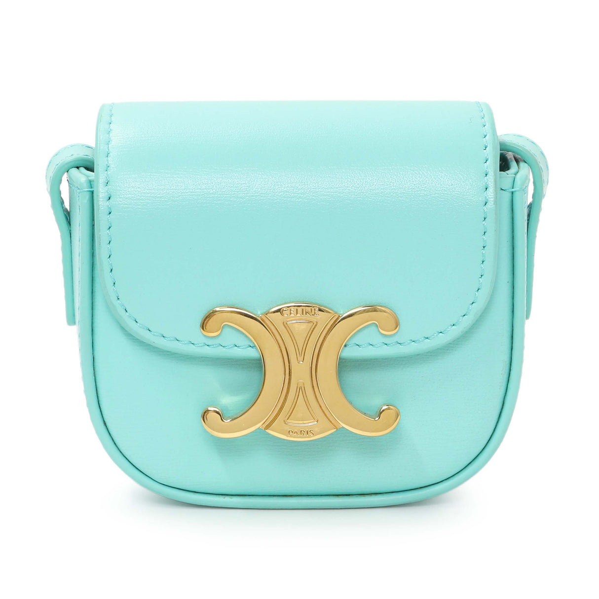 Celine Turquoise Shiny Calfskin Triomphe Airpods Case Accessories Celine