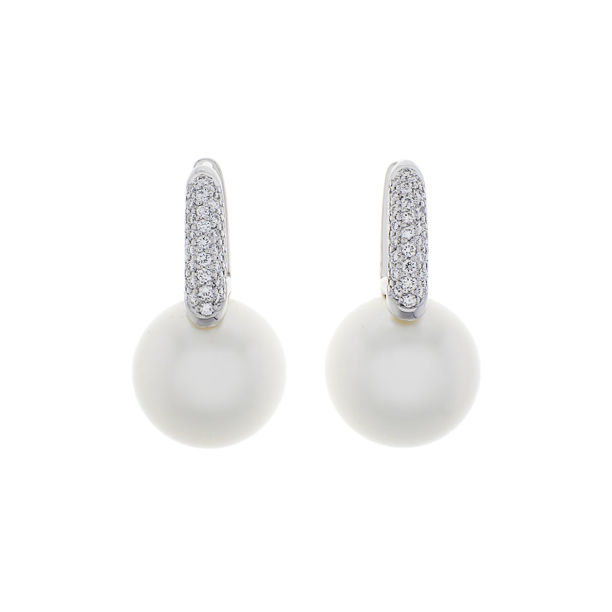 Mikimoto 18K White Gold Diamond Classic Elegance White South Sea Cultured Pearl Earrings Designer Jewellery Mikimoto