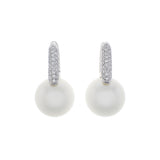 Mikimoto 18K White Gold Diamond Classic Elegance White South Sea Cultured Pearl Earrings Designer Jewellery Mikimoto