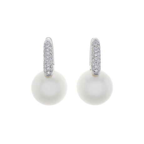 Mikimoto 18K White Gold Diamond Classic Elegance White South Sea Cultured Pearl Earrings Designer Jewellery Mikimoto