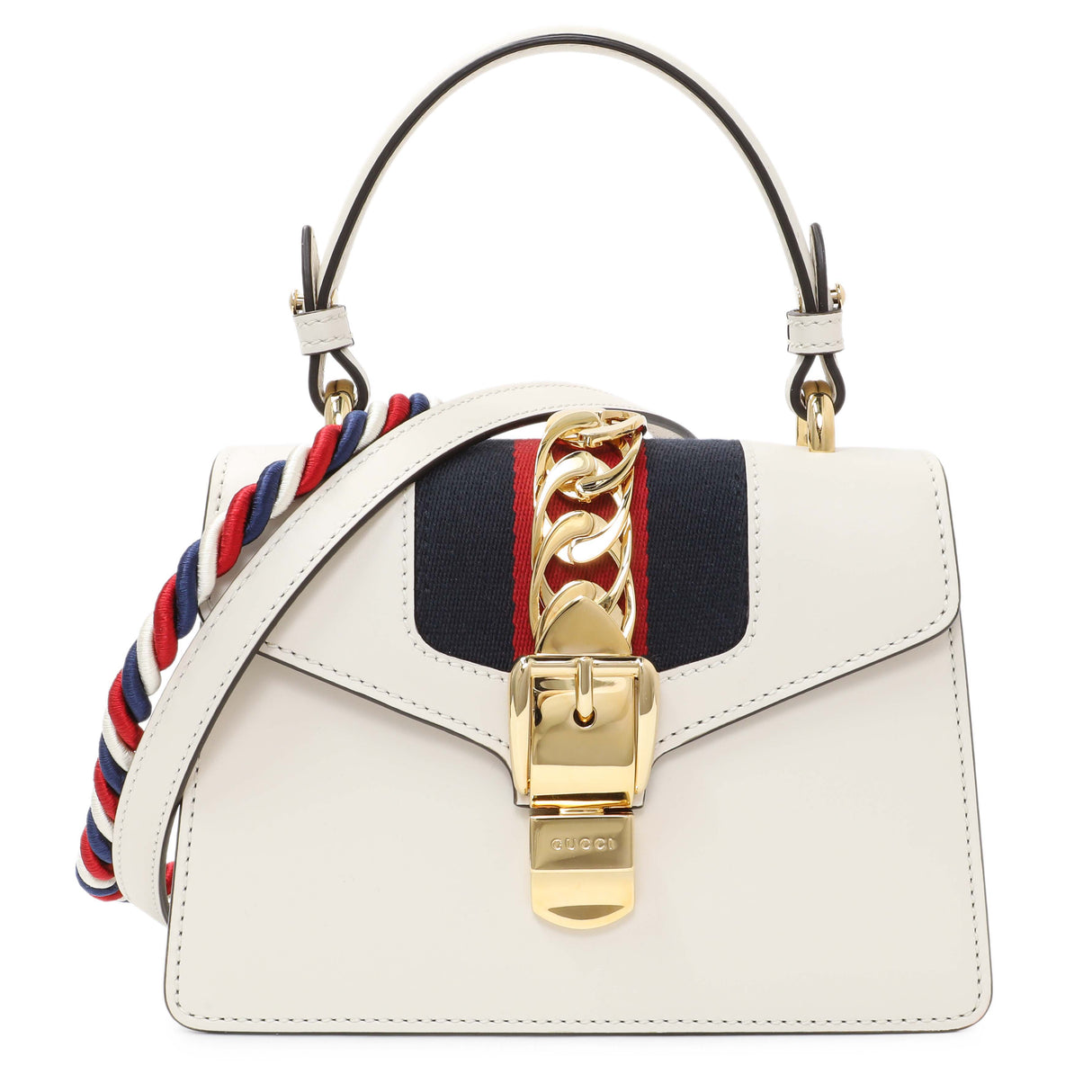 Gucci White Calfskin Mini Sylvie Top Handle Bag Handbags Gucci