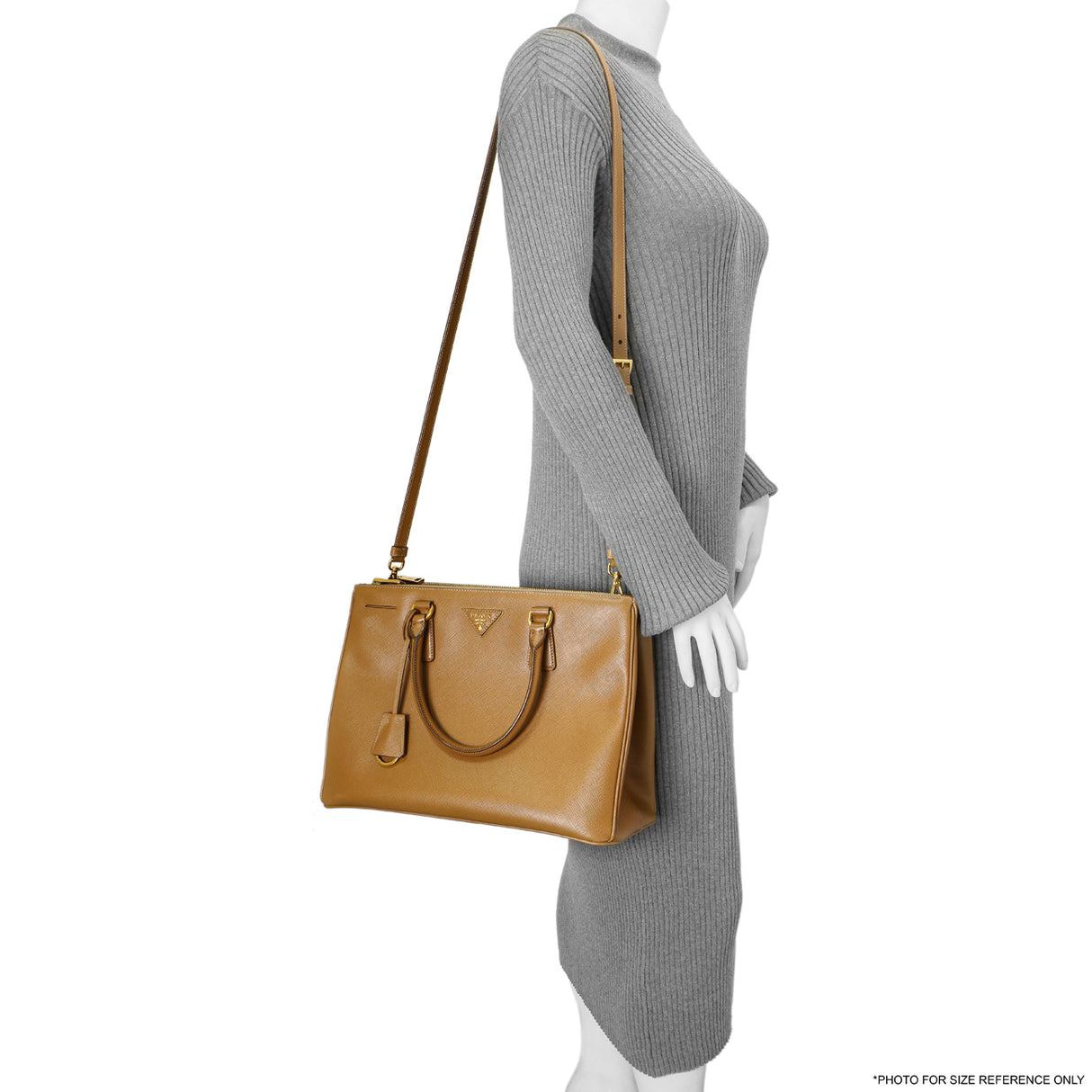 Prada Caramel Saffiano Medium Galleria Double Zip Tote