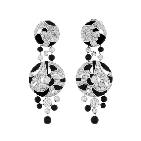 Chanel 18K White Gold Diamond Onyx Cafe Society Midnight Earrings Designer Jewellery Chanel