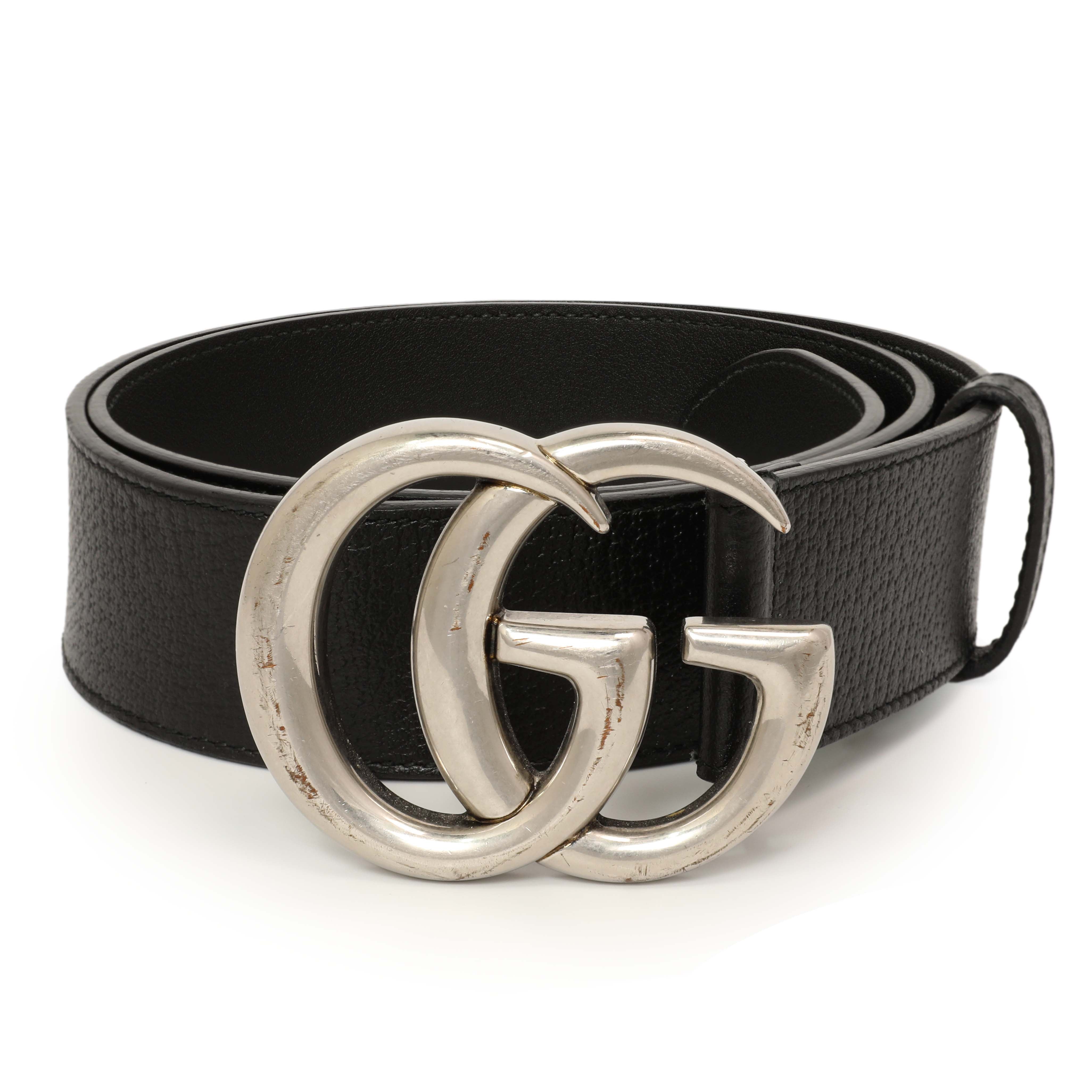 Leather belt with double g buckle black online