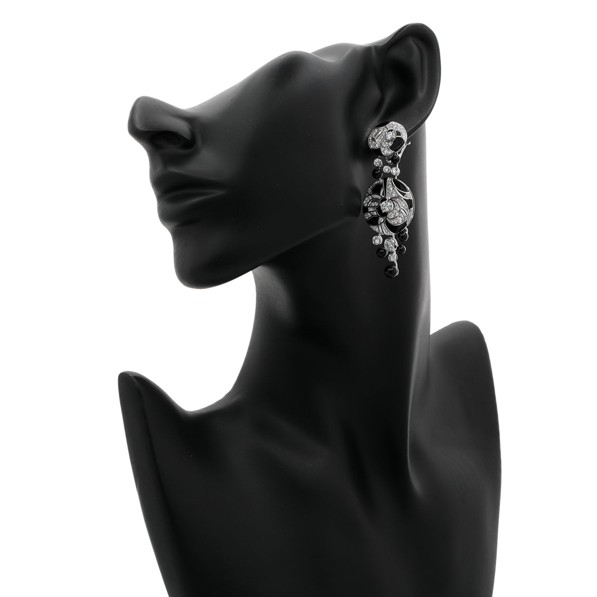 Chanel 18K White Gold Diamond Onyx Cafe Society Midnight Earrings Designer Jewellery Chanel