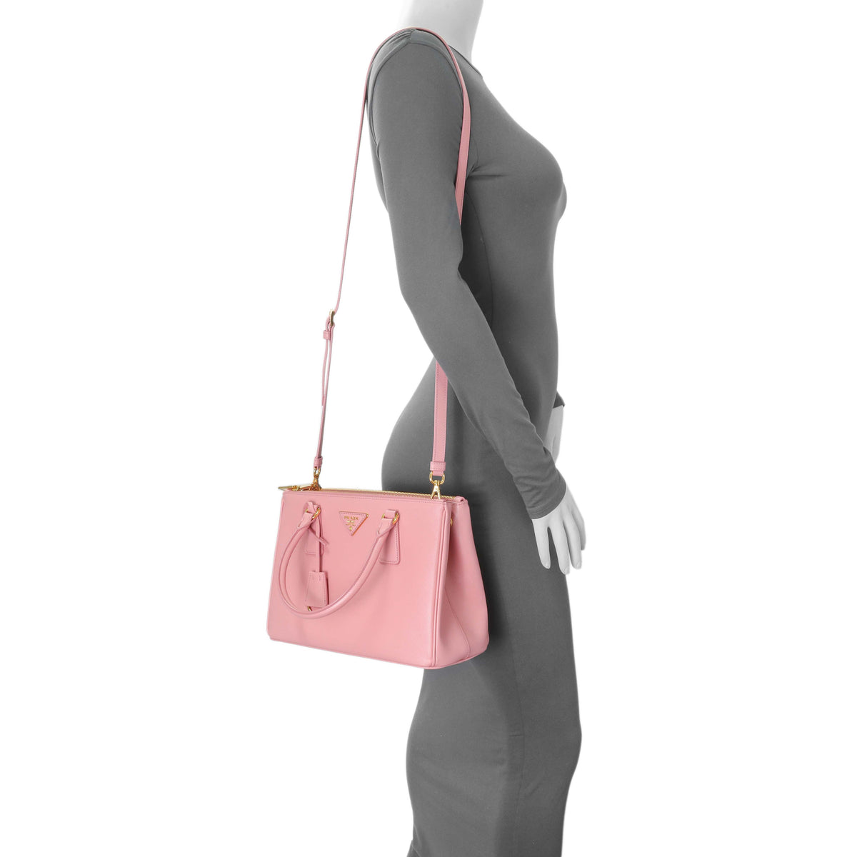 Prada Pink Saffiano Small Galleria Double Zip Tote Handbags Prada