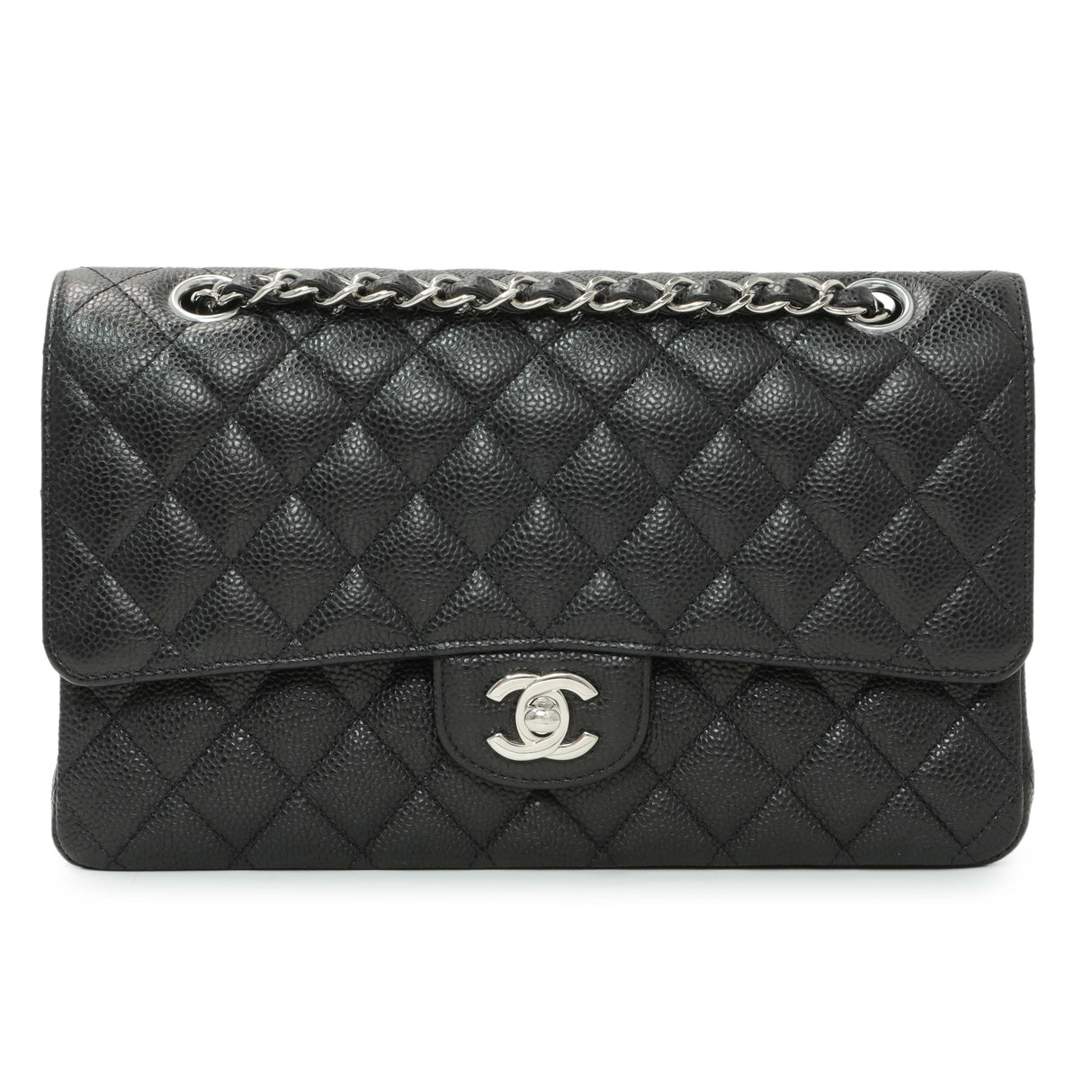 Chanel Black Quilted Caviar Medium Double Flap Handbags Chanel