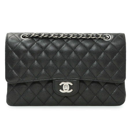Chanel Black Quilted Caviar Medium Double Flap Handbags Chanel