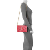 Saint Laurent Red Grain De Poudre Matelasse Chevron Monogram Chain Wallet Handbags Saint Laurent