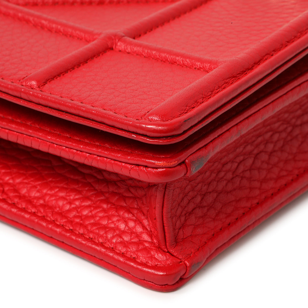 Christian Dior Red Calfskin Diorama Wallet On Chain