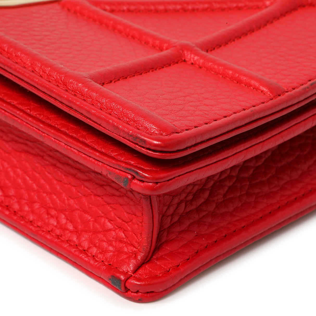 Christian Dior Red Calfskin Diorama Wallet On Chain