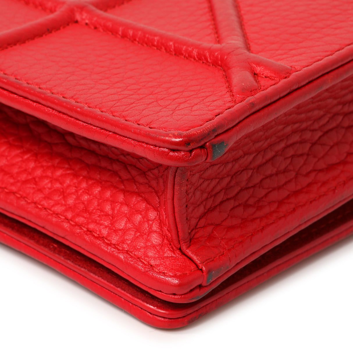 Christian Dior Red Calfskin Diorama Wallet On Chain