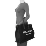 Saint Laurent Black Linen Calfskin Rive Gauche Tote Handbags Saint Laurent