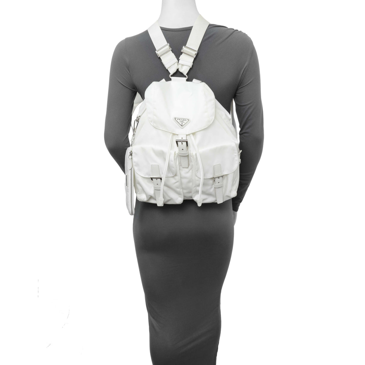 Prada White Re-Nylon Saffiano Medium Backpack with Pouch Handbags Prada