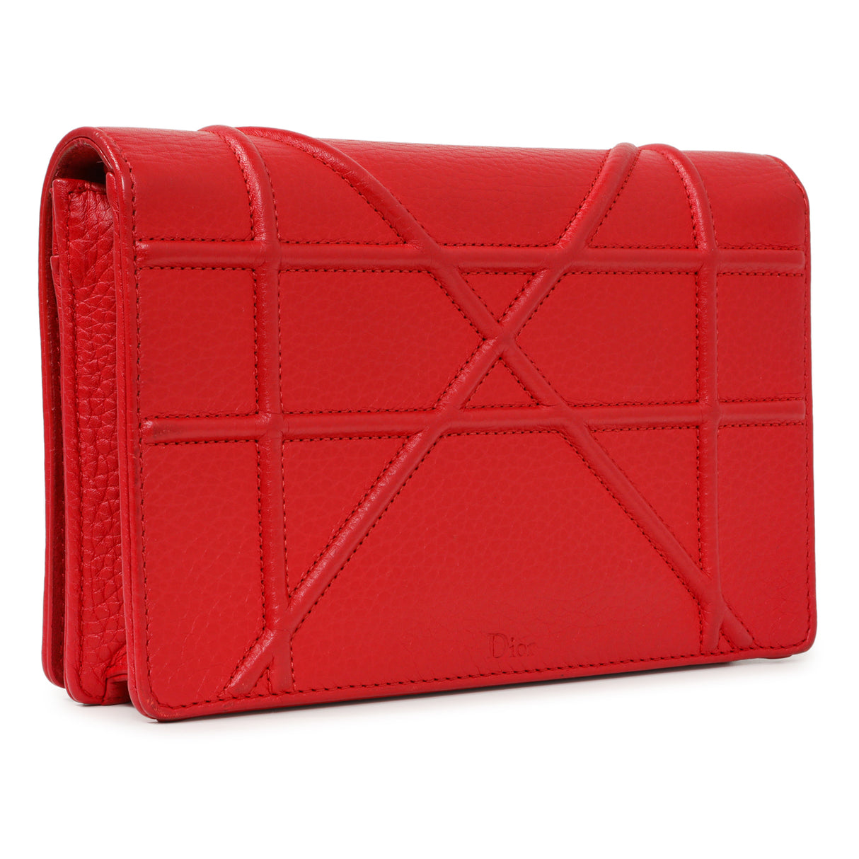 Christian Dior Red Calfskin Diorama Wallet On Chain