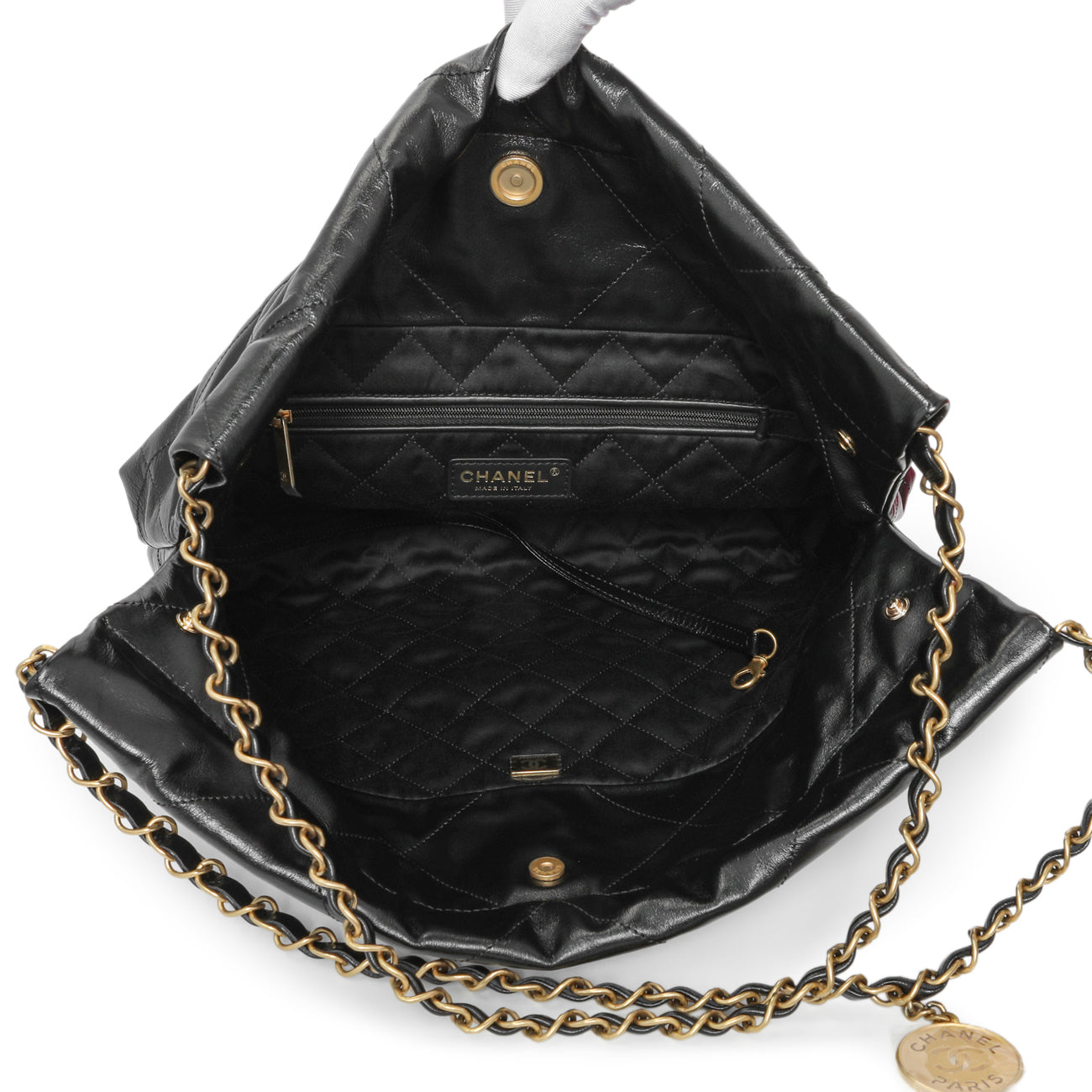 Chanel Black Quilted Shiny Calfskin Small Chanel 22 – Modaselle