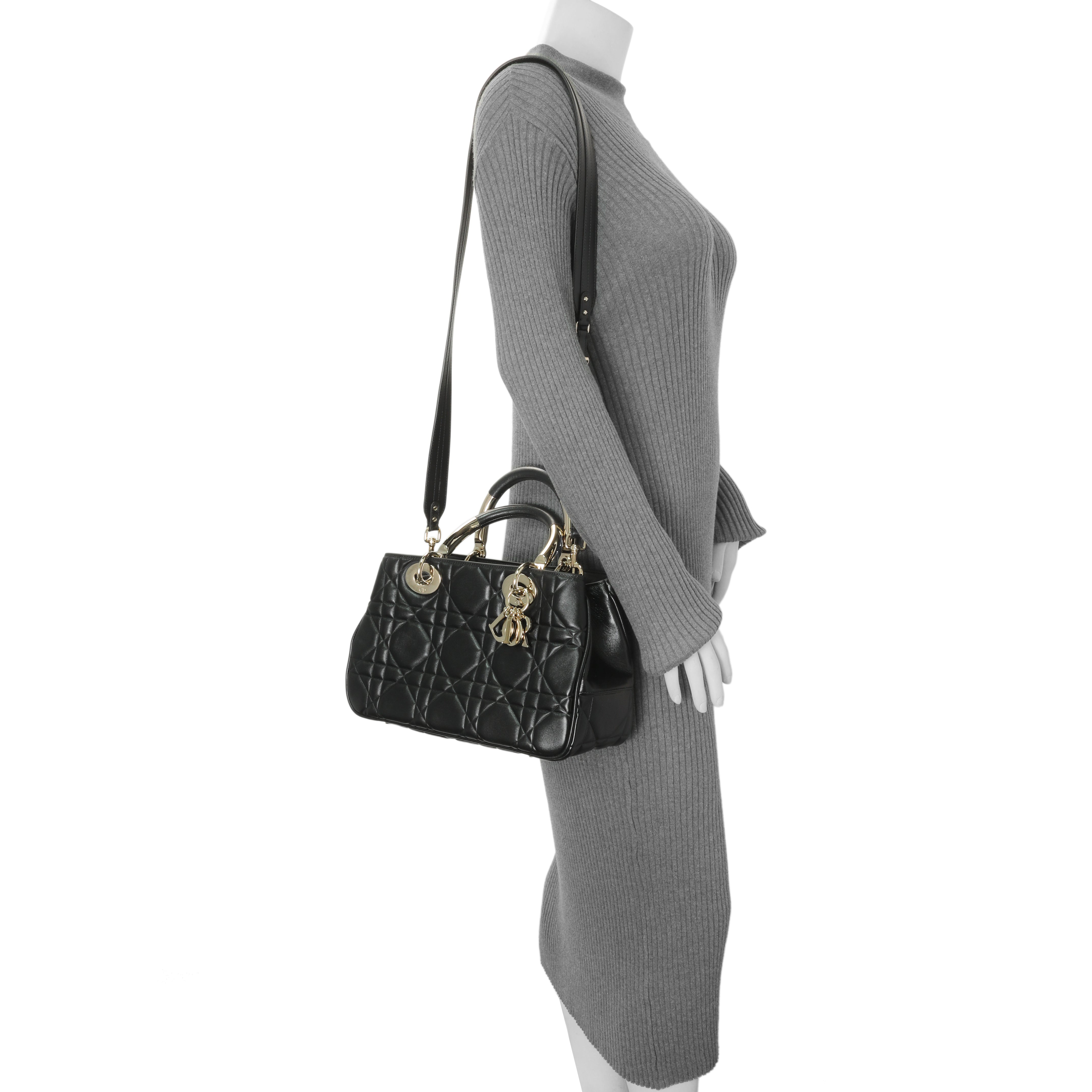 Christian Dior Black Calfskin Cannage Medium The Lady 95.22