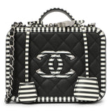 Chanel Black Quilted Caviar Striped Medium CC Filigree Vanity Case