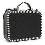 Chanel Black Quilted Caviar Striped Medium CC Filigree Vanity Case