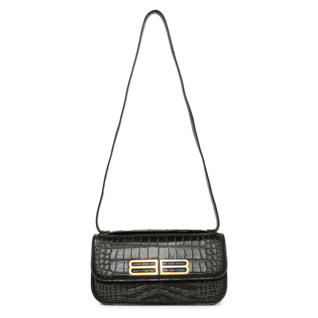 Balenciaga Black Crocodile Embossed Small Gossip Bag – Modaselle