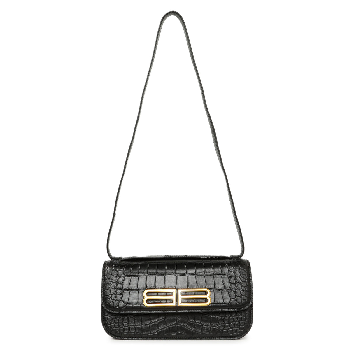 Balenciaga Black Crocodile Embossed Small Gossip Bag