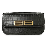 Balenciaga Black Crocodile Embossed Small Gossip Bag