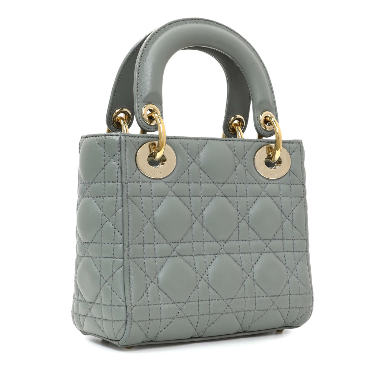 Christian Dior Grey Lambskin Cannage Mini Lady Dior