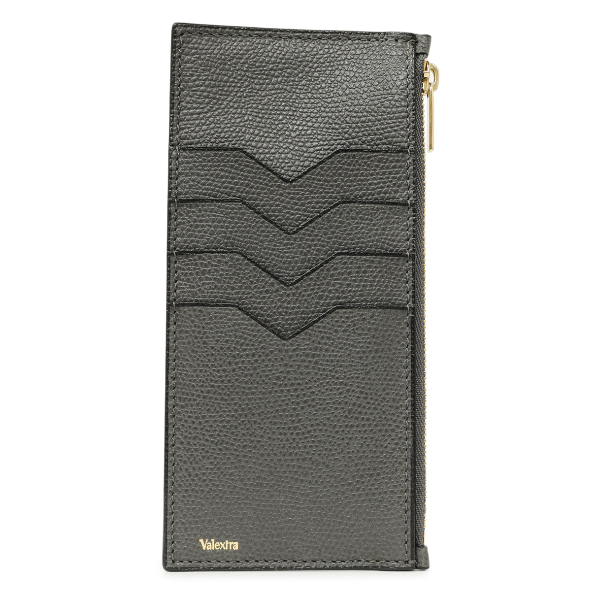 Valextra Grey Calfskin Card Holder With Zip