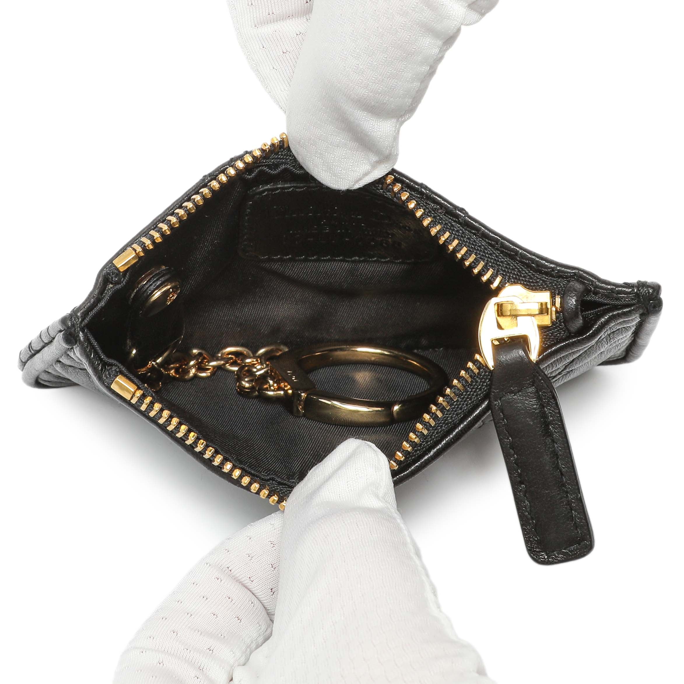 Christian Dior Black Lambskin Cannage Lady Dior Zipped Key Case