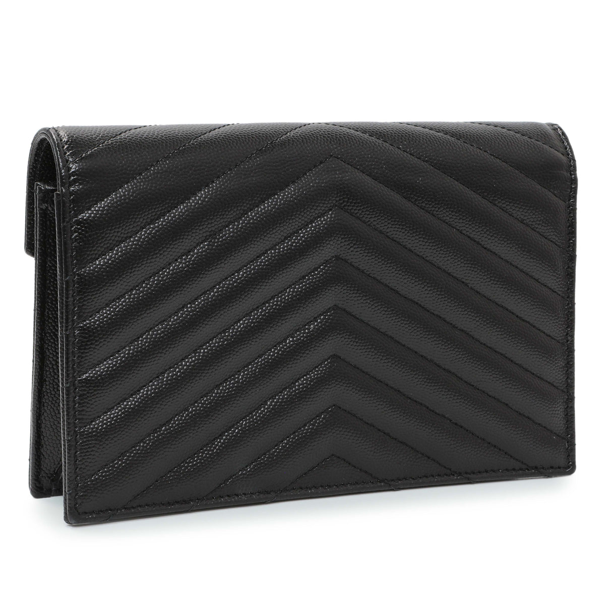 Saint Laurent Black Grain De Poudre Matelasse Chevron Monogram Envelope Chain Wallet