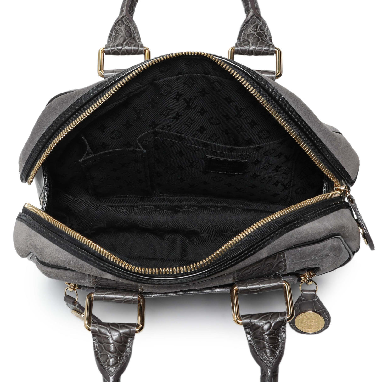 Louis Vuitton Grey Suede Stamped Alligator Embossed Havane Bowler PM Handbags Louis Vuitton