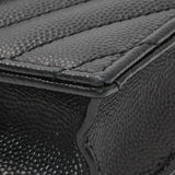 Saint Laurent Black Grain De Poudre Matelasse Chevron Monogram Envelope Chain Wallet