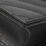 Saint Laurent Black Grain De Poudre Matelasse Chevron Monogram Envelope Chain Wallet