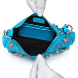 Balenciaga Blue Crocodile Embossed Calfskin Crystal Le Cagole Mini Purse With Chain Handbags Balenciaga