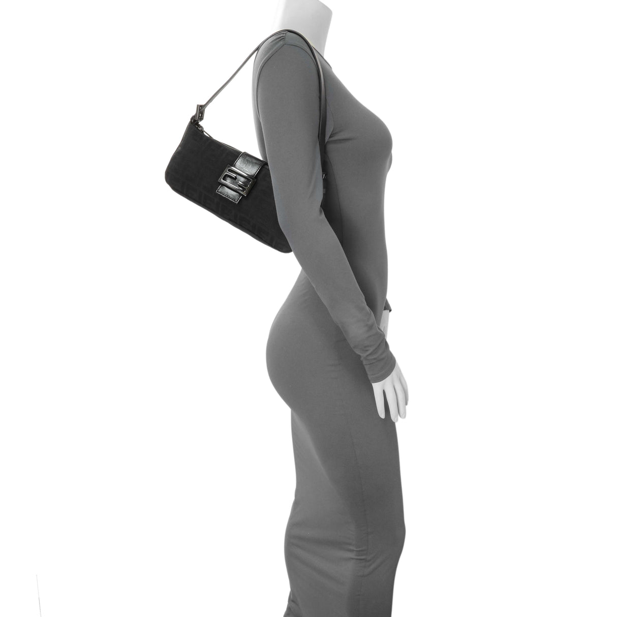 Fendi Black Zucchino Canvas Bagette Shoulder