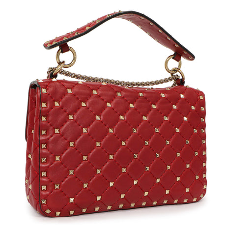 Valentino Red Lambskin Medium Rockstud Spike Shoulder Bag