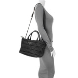 Prada Black Re-Nylon Padded Double Handled Zip Tote Handbags Prada