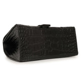 Balenciaga Black Monochrome Crocodile Embossed Calfskin Small Hourglass Top Handle Bag Handbags Balenciaga