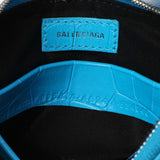 Balenciaga Blue Crocodile Embossed Calfskin Crystal Le Cagole Mini Purse With Chain Handbags Balenciaga