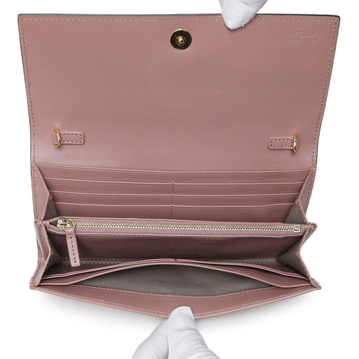 Fendi English Rose Calfskin By The Way Chain Wallet