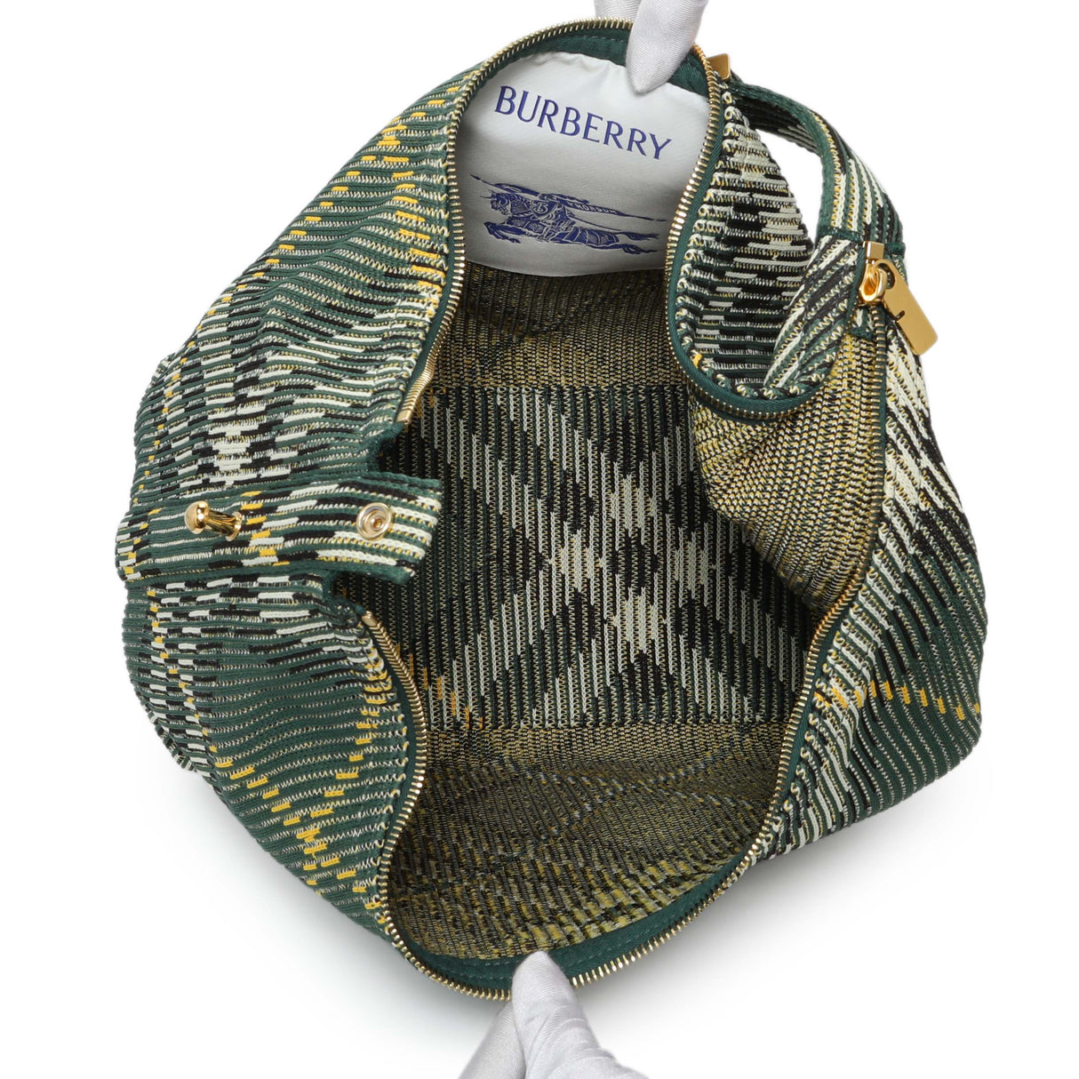 -6 items Thur Aug 20 ⬆️-Burberry Green Canvas Knitted Check Peg Medium Duffle Bag Handbags Burberry