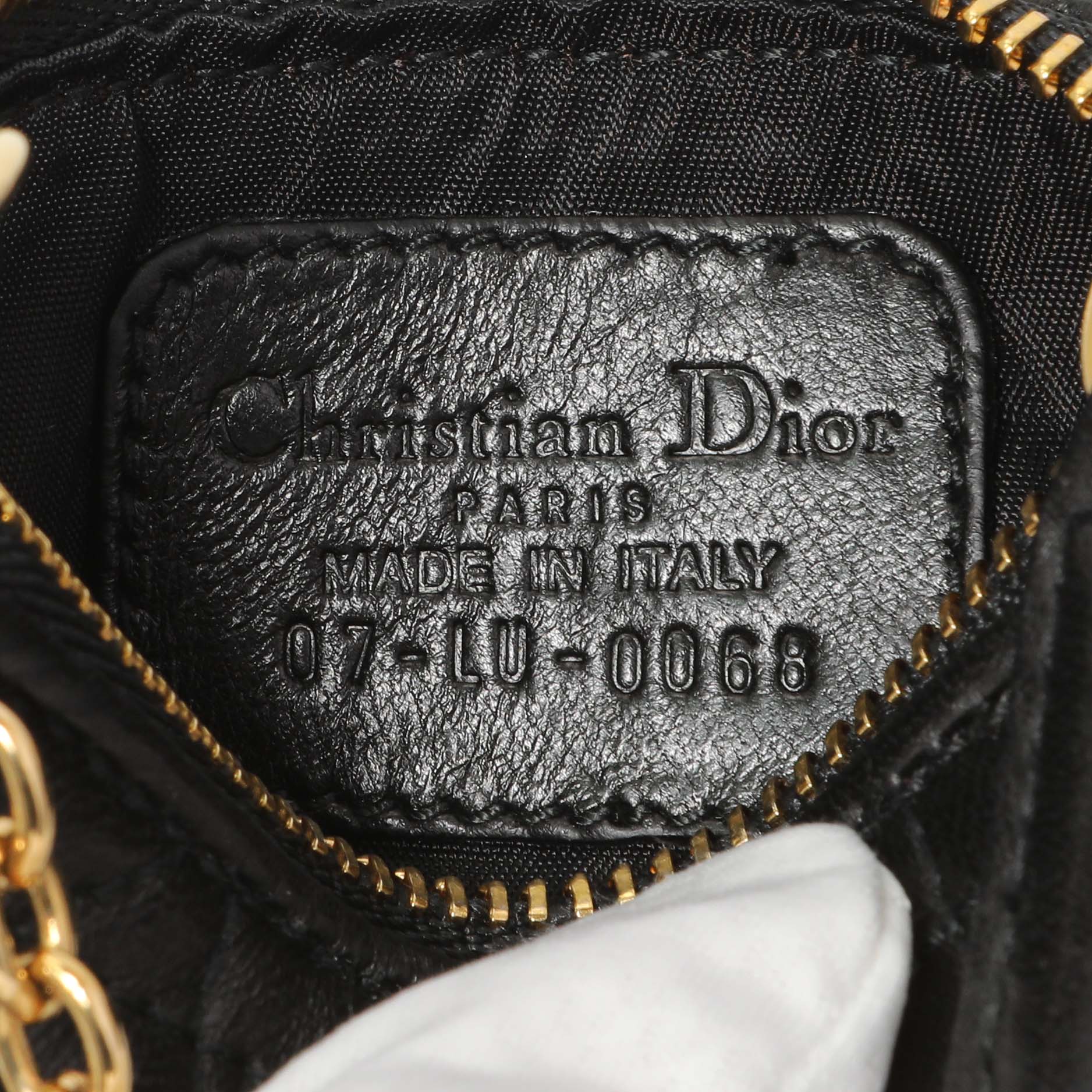 Christian Dior Black Lambskin Cannage Lady Dior Zipped Key Case
