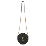 Saint Laurent Black Chevron Quilted Grain de Poudre Round Camera Bag Handbags Saint Laurent