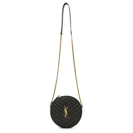 Saint Laurent Black Chevron Quilted Grain de Poudre Round Camera Bag Handbags Saint Laurent