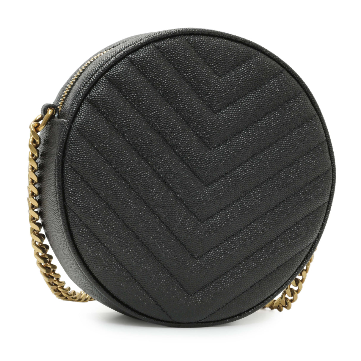 Saint Laurent Black Chevron Quilted Grain de Poudre Round Camera Bag Handbags Saint Laurent