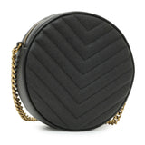 Saint Laurent Black Chevron Quilted Grain de Poudre Round Camera Bag Handbags Saint Laurent